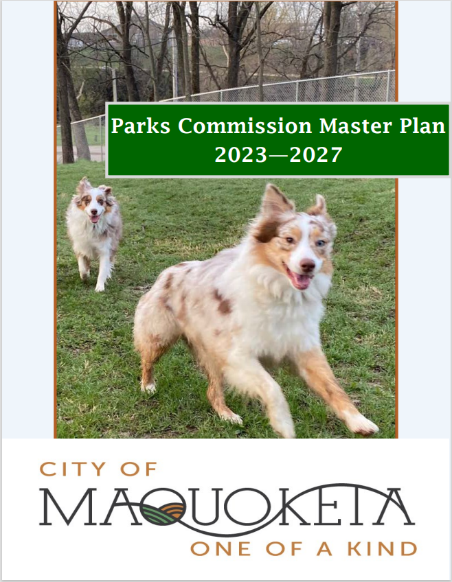 Parks Master Plan Cover - Two Dogs Playing in a Park