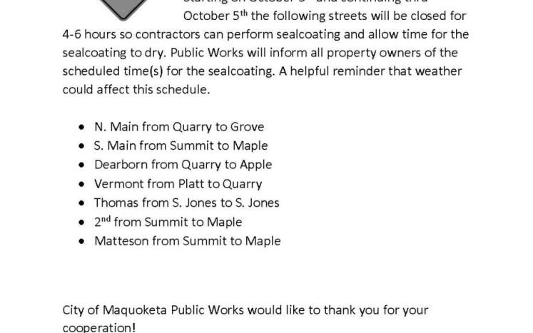 City Street Closures for Sealcoat Work
